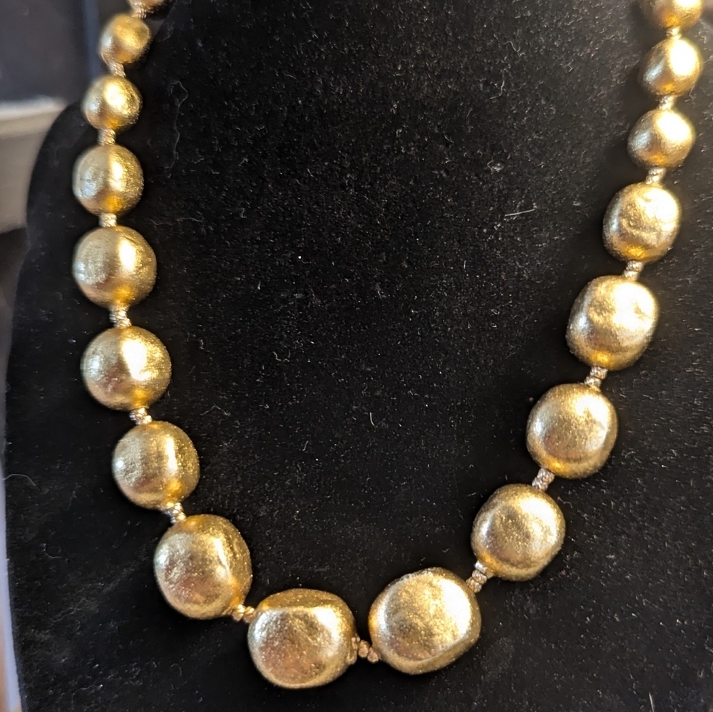 Brushed Gold Beaded Necklace Light Chunky Statement Hardware Piece